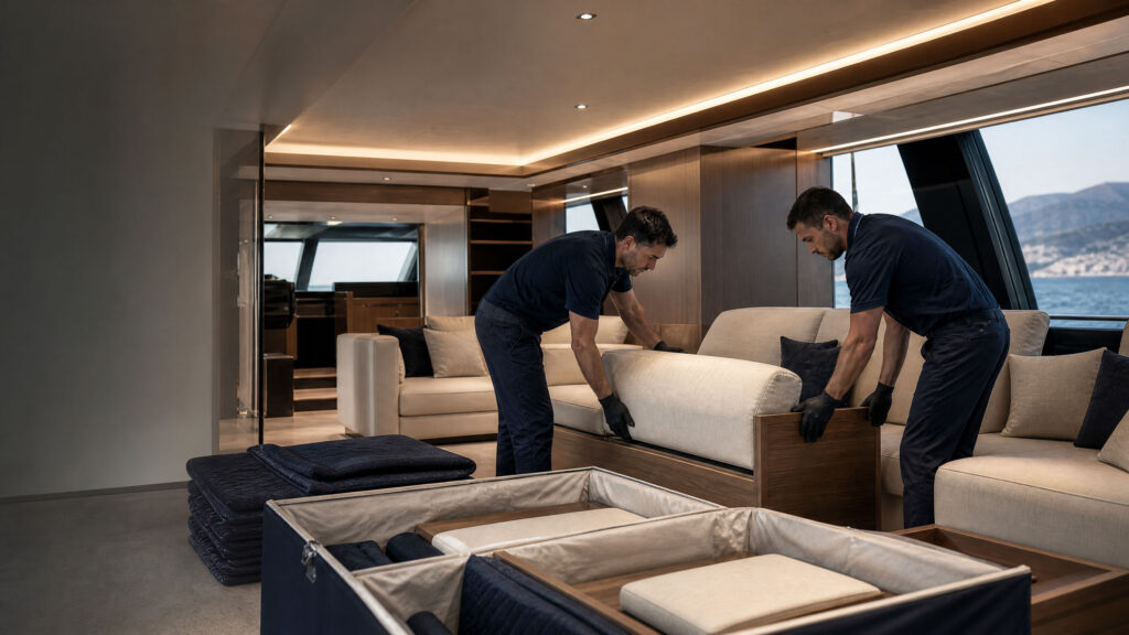 Rimontaggio accurato degli arredi a bordo dopo il refit